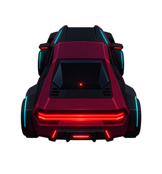 The Crimson Coupe from Midnight Dash, seen from behind with its tail lights on.