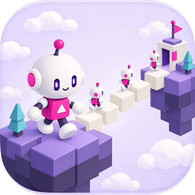 The LOOP app icon: a small white robot on a violet block.