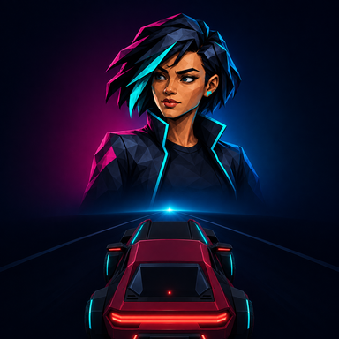 Het app-icoon van Midnight Dash: Nova boven een rode auto op een nachtweg.