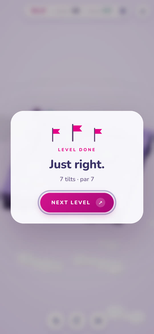 The level-done card in Tilt: three flags, seven tilts against a par of seven.
